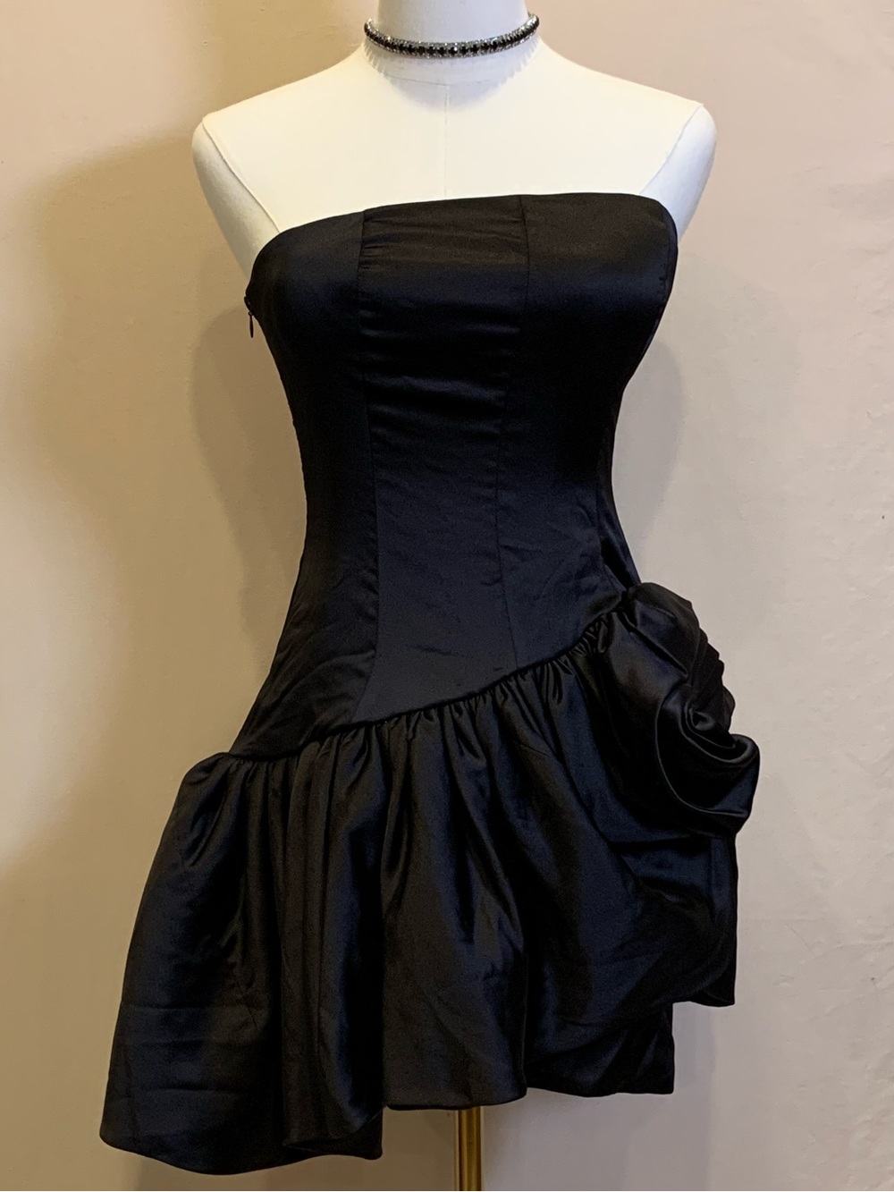 Ronny Kobo Black Satin Mini Dress Small